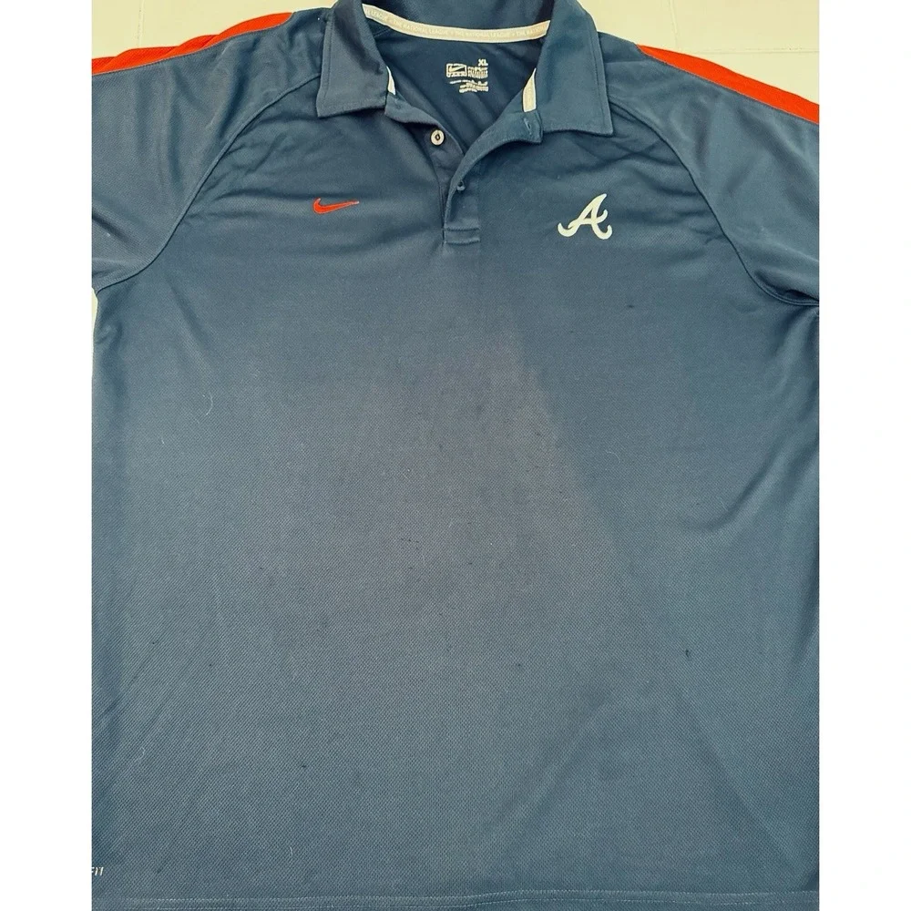 Nike Dri-FIT Atlanta Braves Men Polo Shirt XL Navy Blue MLB Short Sleeve